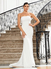 White Strapless Side Three-Dimensional Floral Curve Splicing Slim-Fit Floor-Length Fishtail Advanced Simple Wedding Dress
